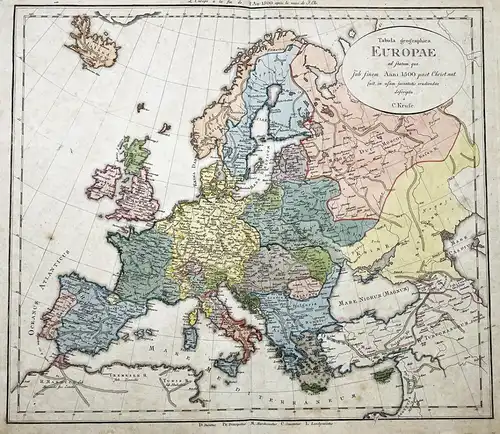 Tabula geographica Europae ad statum, quo sub finem Anni 1500 post Chr. nat. - Europa Europe / continent Konti