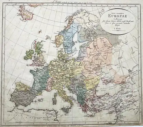 Tabula geographica Europae ad statum, quo sub finem Anni 1000 post Chr. nat. - Europa Europe / continent Konti