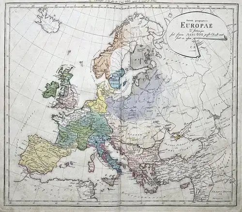 Tabula geographica Europae ad statum, quo sub finem Anni 600 post Chr. nat. - Europa Europe / continent Kontin