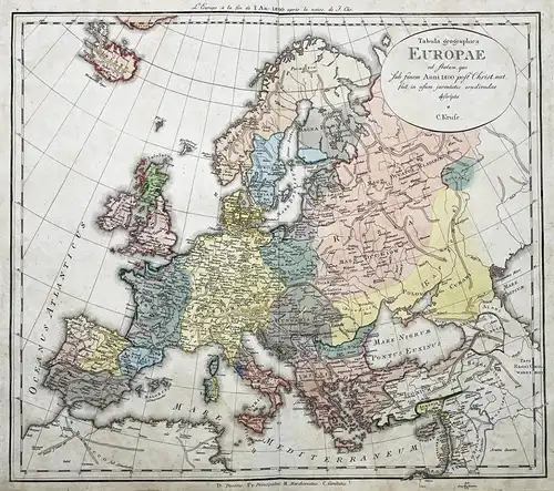 Tabula geographica Europae ad statum, quo sub finem Anni 1200 post Chr. nat. - Europa Europe / continent Konti
