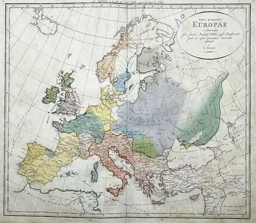 Tabula geographica Europae ad statum, quo sub finem Anni 500 post Chr. nat. - Europa Europe / continent Kontin