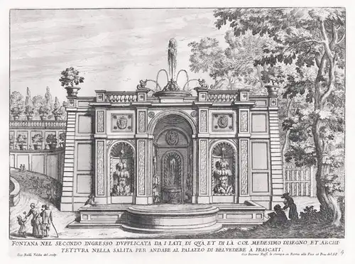 Fontana nel secondo ingresso dupplicata da i lati, di qua, et di la col medesimo disegno, et Architettura nell