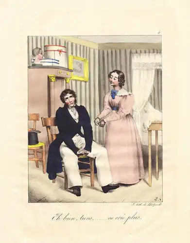 Eh, bien, tiens... ne crie plus. - young couple Liebespaar amoreux / Karikatur caricature