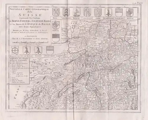 Nouvelle Carte Geographique dela Suisse, contenant les Cantons de Berne, Fribourg, Soleurre, basle, et les Ter