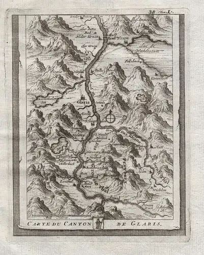 Carte du Canton de Glaris - Kanton Glarus Karte map carte Schweiz Suisse Original Kupferstich Ruchat