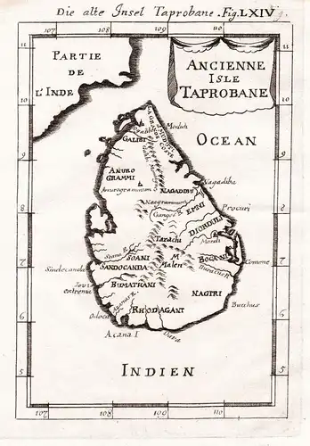 Ancienne Isle Taprobane - Sri Lanka Ceylon island Asia Asien map Karte