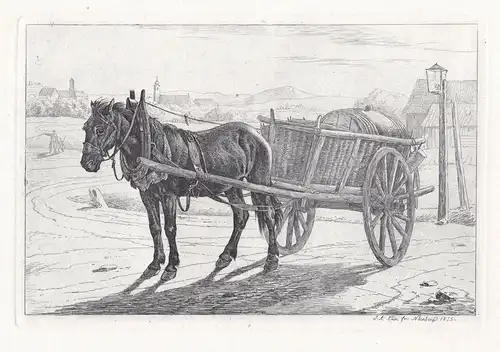 (Der Karren bei dem Laternenpfahl) - Pferd horse / Kutsche carriage