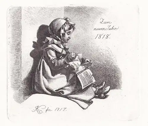 Zum neuen Jahr 1818 - Das Mädchen mit dem Kalender - calendar girl