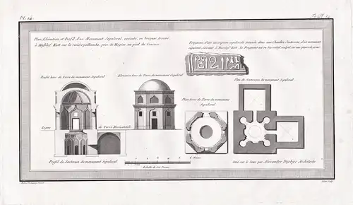 Plan, Elevation et Profil d'un Monument Sepulcral, execute en briques, trouve a Masslof Kott sur la iviere pod