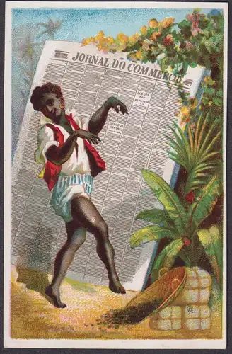 Jornal do Commercio / Vintage Advertising Trade Card / Young dancer dancing in front of an oversized newspaper
