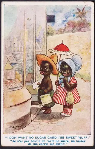 I don' want no sugar card, I'se sweet 'nuff - Black Americana / caricature Karikatur / humoristical card