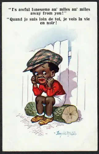 I's awful lonesome an' miles an' miles away from you - Black Americana / caricature Karikatur / young boy Jung