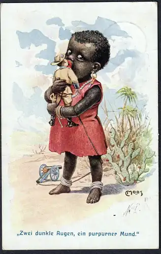 Zwei dunkle Auguen, ein purpurner Mund. - Black Americana / young girl Mädchen Puppe doll