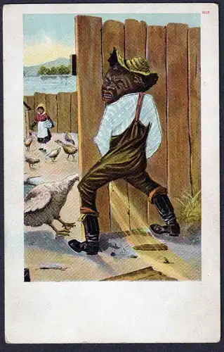(African man urinates on a fence and is bitten by a goose) - Black Americana / caricature Karikatur / humorist