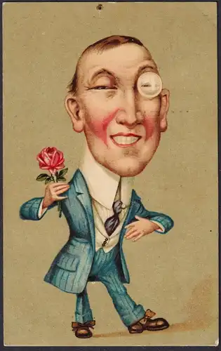 (Man wearing a monocle and carrying a rose in his right hand / Mann mit Monokel und einer Rose in der rechten