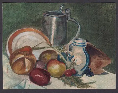 (Stillleben mit Früchten, Krug, Kanne und Teller) - Still life with fruits, jug, can and plate