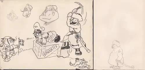 (Adolf Hitler, Stalin, Mussolini und Winston Churchill) - Dynamite / Weltkrieg WWII / Karikatur caricature