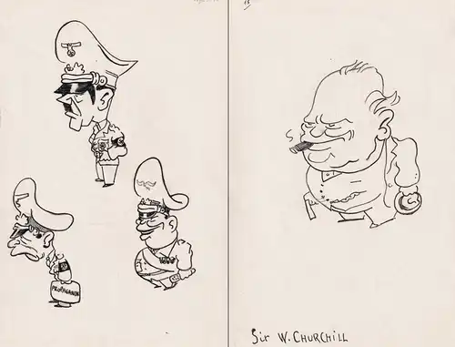 Sir W. Churchill / Adolf Hitler, Winston Churchill, Hermann Göring, Joseph Goebbels / Karikatur caricature