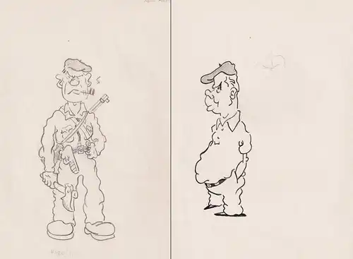 (Französischer Partisan / French partisan; on the verso with a portrait of a man with a big belly) / Karikatur