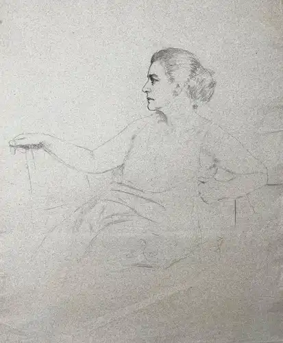 (Sitzende Frau zur Seite schauend / Seated woman looking sideways)