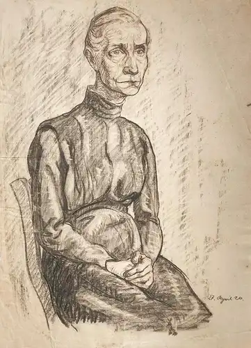 (Portrait einer sitzenden älteren Frau / Portrait of an older woman)
