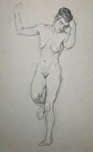 (Stehender weiblicher Akt) - Frau femme woman / nude