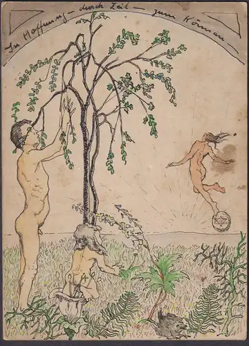 In Hoffnung - durch Zeit - zum Können - Lebensreform Familie Akt Natur Liebe autograph / family nude nature lo