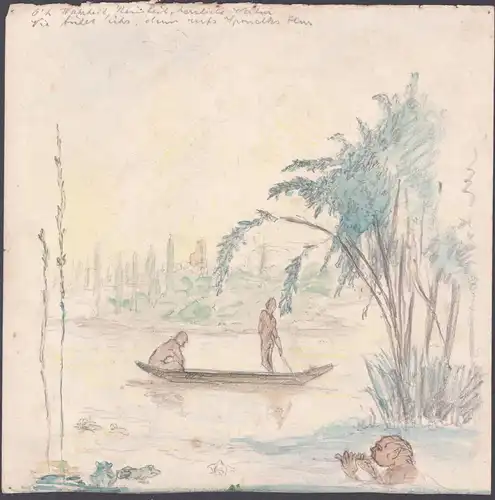(Seelandschaft mit Boot) - sea Faun Satyr / Seascape with boat