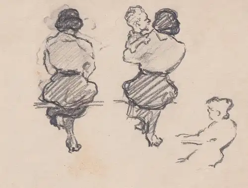 (Skizzenblatt mit sitzender Mutter mit Kind) - Study sheet with sitting mother with child