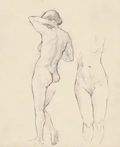 (Skizzenblatt mit weiblichem Akt) - Frau femme woman / female nude