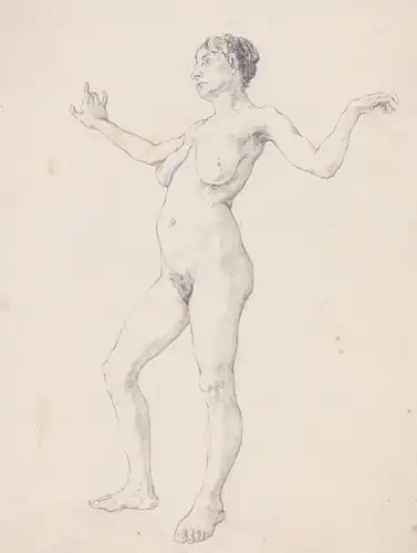 (Stehender weiblicher Akt mit ausgebreiteten Armen) - Frau femme woman / female nude / Akte nudes