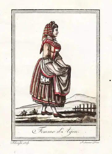 Femme d'Agen - Agen France Aquitaine gravure Tracht Trachten costume