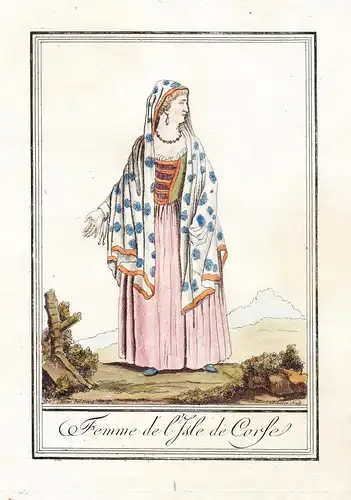 Femme de l'Isle de Corse - Corse Corsica Korsika gravure Tracht Trachten costume