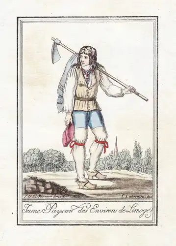 Jeune Paysan des Environs de Limoges - Limoges Frankreich France gravure Tracht Trachten costume