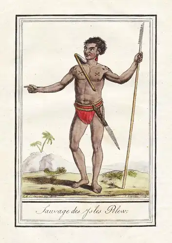 Sauvage des Isles Pelew - Beluu er a Belau Palau Pacific Tracht Trachten costume  engraving