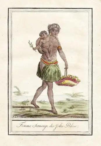 Femme Sauvage des Isles Pelew - Beluu er a Belau Palau Pacific Tracht Trachten costume  engraving