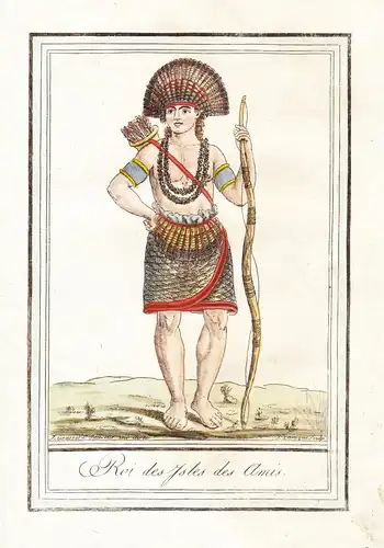 Roi des Isles des Amis - Tonga König king Pacific Tracht Trachten costume  engraving