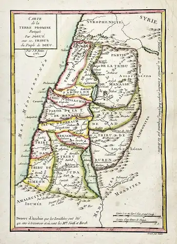 Carte de la Terre Promise partagee par Josue aux 12. Tribus du Peuple de Dieu - Holy Land Heiliges Land Palest