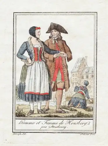 Homme et Femme de Housberg, pres Strasbourg - Strasbourg Straßburg France Tracht Trachten costume gravure  eng