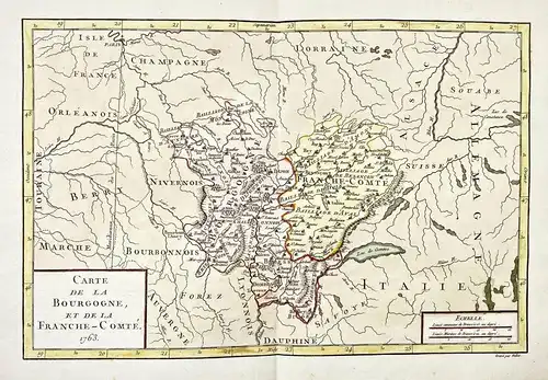 Carte de la Bourgogne, et de la Franche-Comte. - Bourgogne Franche-Comte Dombes Autun Besancon Bresse Bourg Se