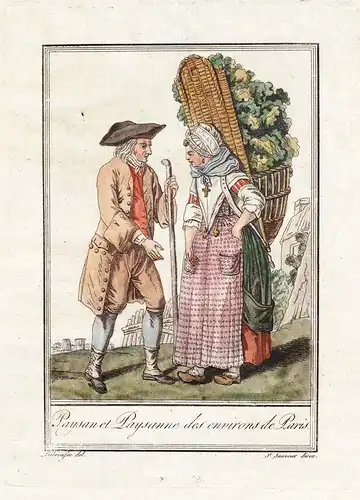 Paysan et paysanne des environs de Paris - Paris France Tracht Trachten costume gravure