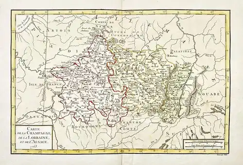 Carte de la Champagne, de la Lorraine et de L'Alsace. - Champagne Lorraine Alsace Lothringen Elsass Metz Chalo