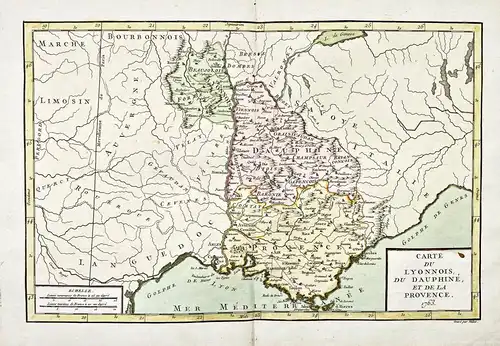 Carte du Lyonnois, du Dauphine, et de la Provence. - Lyonnais Dauphine Provence Antibes Frejus Toulon Marseill
