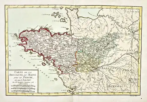 Carte de la Bretagne, du Maine avec le, Perche, et de L'Anjou. - Bretagne Maine Anjou carte Karte map Frankrei