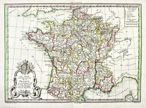 Les XXXIV Generalites de la France, ou est indiquee celle de l'isle de Corse. - France Frankreich carte Karte