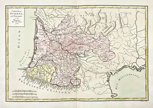 Carte de la Guienne, de la Navarre et du Bearn. - Guyenne Navarre Bearn Bordeaux Bayonne France carte Karte ma