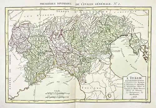 L'Italie Septentrionale - Piemonte Savoie Genova Mantova Venezia Italia Italy Italien Karte map