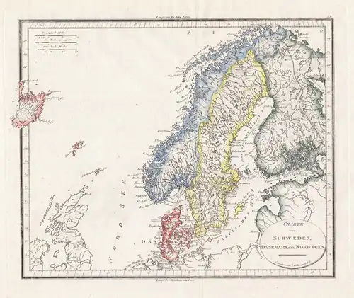 Charte von Schweden, Dänemark und Norwegen - Denmark Dänemark Danmark / Norge Norwegen Norway / Sweden Sverige