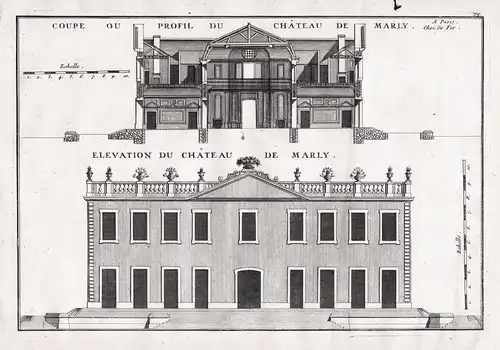 Coupe ou Profil du Chateau de Marly / Elevation du Chateau de Marly - Machine de Marly / Versailles / Marly-le