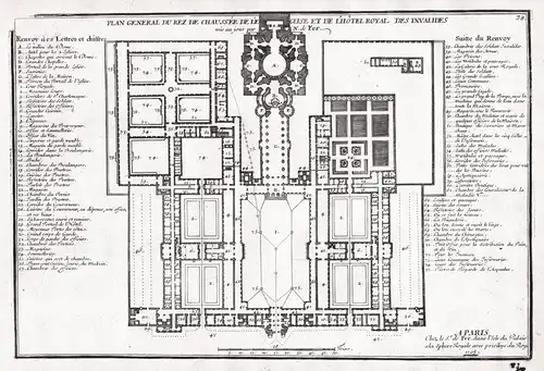 Plan general du rez de chaussée de l'eglise et de l'Hotel Royal des Invalides - Paris Hotel des Invalides / Pl